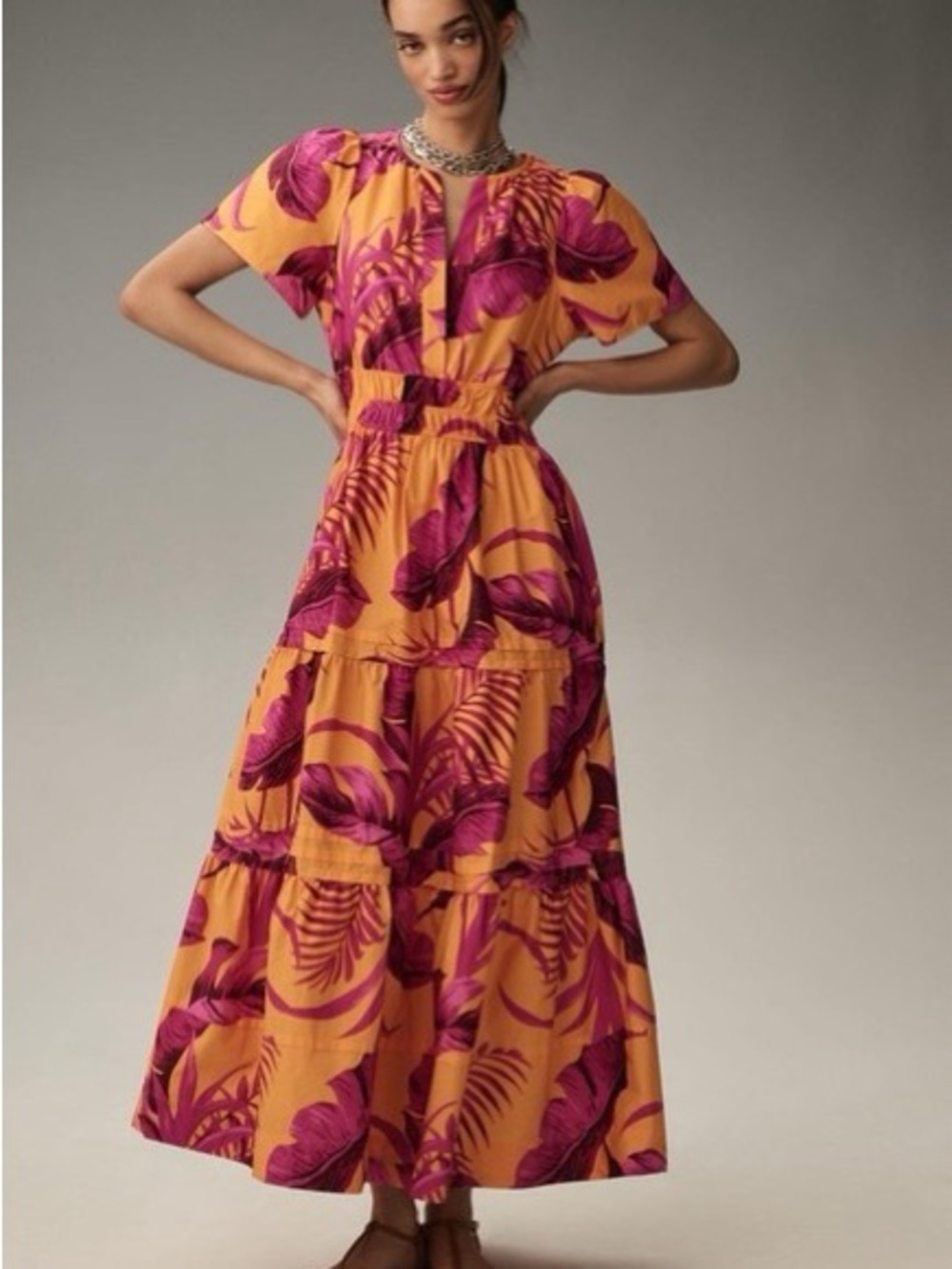 Anthropologie The Somerset Orange floral maxi dress M - Picture 2 of 10